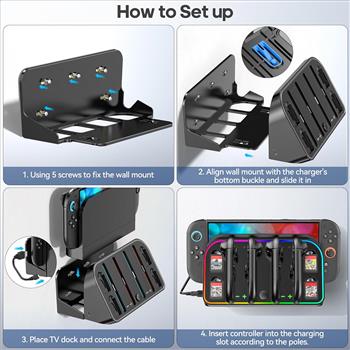 RGB Switch 2 (2025) Wall Mount Kit Charger for Switch 2/1/OLED RGB Charger Dock