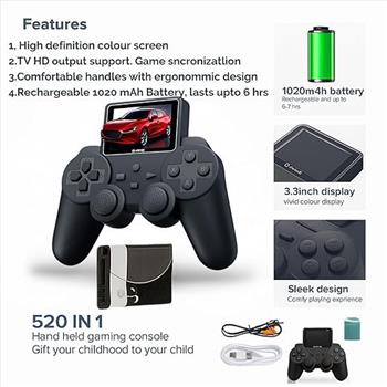 Video Game for Kids S10 Retro Games 520 in 1 Mini Controller Gamepad Console Portable Rechargeable Handheld Digital Game Player