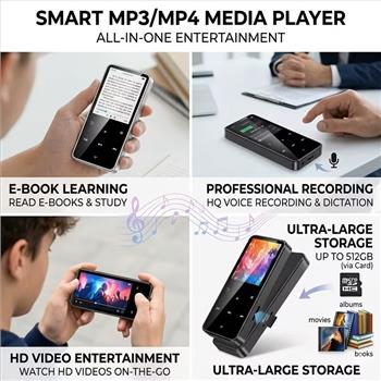 Touch Screen MP3 MP4 Player with E-Book, Video, Recorder, Hifi Speaker, TF Card Slot, 400Mah Rechargeable Portable Media Player