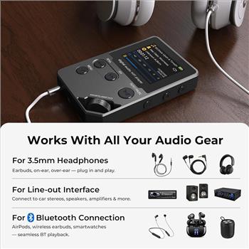 HiFi MP3 Player for Lossless Music, 1536K WAV FLAC APE Music Player with Bluetooth, Metal Hi-Res Digital Audio Player, Portable DAP with 72GB Storage, 60H Playtime, for Travel, Airplane
