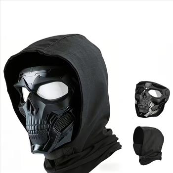 Skull Mask And Full-Face Hood Set, Adjustable for Outdoor Activities, Suitable for Paint Ball Protection.Props, Bar/Club Carnival Party Supplies, Gift Collectibles, Halloween Music Festivals