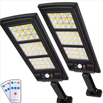 2 Pack Solar Street Lights, 504LED Outdoor LED Flood Light, Motion Sensor Modes, Dusk to Dawn, Dimmable Security Lamps with Remote Control, Solar Powered Parking Lot Lights