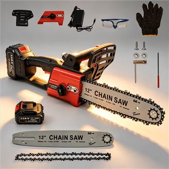 Cordless Brushless Chainsaw 16 Inch, 1200W Powerful Motor 6.38M/S Chain Speed, 2 Batteries 60-90 Min Runtime, Electric Handheld Saw with 3 Chains, Safety Glasses, Gloves, for Cutting Wood, Branches, Garden Work,