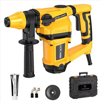 Heavy-Duty Rotary Hammer Drill Comes with Attachments, Featuring a Rope-Rotating Mechanism. It Has a 1-1/4