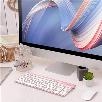 Pink Wireless Keyboard with Number Pad, Dual Mode Slim Keyboard Connects Up to 3 Devices for iMac/Mac,MacBook, iPad,Laptop,Android,Windows