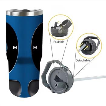 1pc Large 30oz Stainless Steel Thermos Cup with Music Player and Control Buttons | Double Vacuum Insulated, Leak Proof, BPA Free, 304 Stainless Steel, MP3 Compatible, Ideal for Travel, Gym, Camping, Office