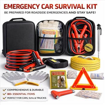 Emergency Kit with Battery Jumper Cables, Car Accessories Men Or Women, Emergency Car Kit, Roadside Automotive Safety Kit Car, Vehicle, Truck Or SUV