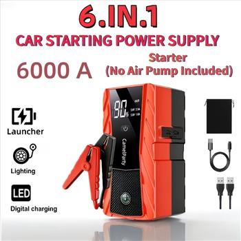 6000A/11000A Peak Jump Starter with Digital Tire Inflator Air Compressor, Multi-Function Car Jump Box Equipped with Smart Anti-Burn Battery Clips & LED Flashlight, Portable Emergency Power Bank for Car, RV, Motorcycle Vehicle Roadside Tools,