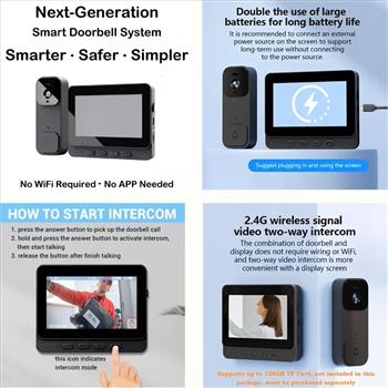 Smart Wireless Video Doorbell, Display Screen Versions And Chime Versions. Check The SKU Images Carefully And Choose According To Your Needs. 2-way Intercom, Night Vision, Large Battery, Easy Installation.