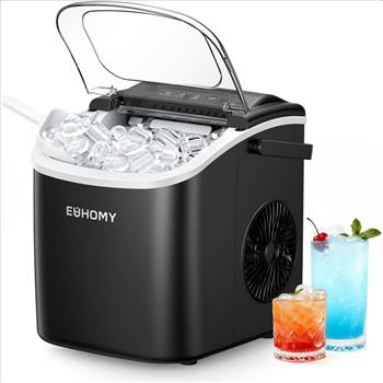 Countertop Ice Maker Machine with Handle, 26lbs in 24Hrs, 9 Ice Cubes Ready in 6 Mins, Auto-Cleaning Portable Ice Maker with Basket and Scoop, for Home/Kitchen/Camping/RV. (Black)