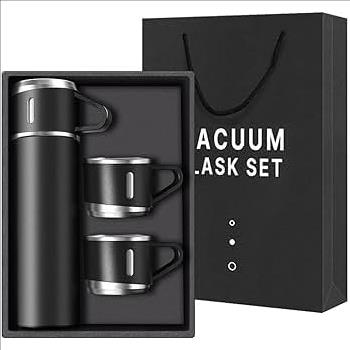 Vacum Flask Stainless Steel Thermo 500ml/16.9oz Vacuum Insulated Bottle with Cup for Coffee Hot drink and Cold drink water flask Birthday,Valentine Gift Set .(Black,Set)