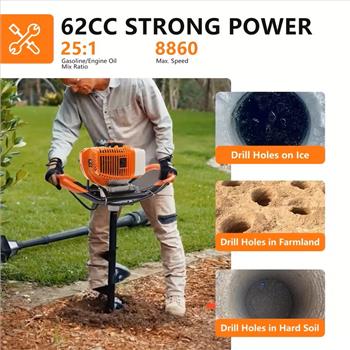 62CC Auger Post Hole Digger With 2 Auger Drill Bits(6