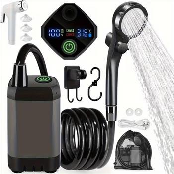 Portable Shower For Camping, 6000mAh Rechargeable Camping Shower With Intelligent LED Display, Multiple Shower Modes, IPX7 Waterproof, 3-in-1 Hook Design, 120 Min Runtime, Outdoor Camp Pump For Hiking, Pet Cleaning, Car Washing, Beach Use