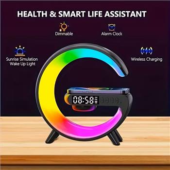 Multi-Function Wireless Charger Stand Fast Wireless Charging Station For Iphone 17 16 15 For Samsung HD Audio Subwoofer Portable Wireless Speaker Alarm Clock Colour LED Night Light RGB Light Bedside Lamp
