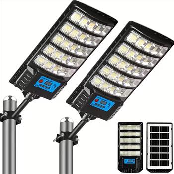 2 Pack Solar Street Light Outdoor 6500K Waterproof Motion Sensor LED Solar Powered Flood Light With Remote Control Dusk To Dawn Commercial Area Lighting For Outside Parking Lot, Solar Lights (Solar/ Outdoor/ Waterproof/ Lighting/ Patio/ Lawn/ Garden