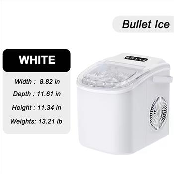Countertop Ice Maker With Handle | Produces 26 Pounds Of Ice Within 24 Hours, Makes 9 Ice Cubes In 6 Minutes, Portable with Basket and Ice Scoop, Suitable for Malls/Warehouses/Offices