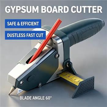 All-in-One Drywall Cutter Tool, Built-in 5 Meter Measuring Tape with Side Lock, Includes Utility Blades Stored in Handle + Pencil, Manual Dust-Free Cutting for Gypsum Board Foam Board KT Board Cardboard Plywood, No Dust No Noise, One-Key Lock Accurate Scal