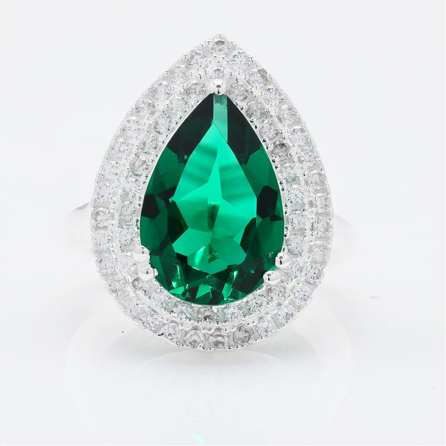 NO RESERVE 6.11 Ct Pear Created Emerald, Cubic Zirconia 925 Sterling Silver Ring