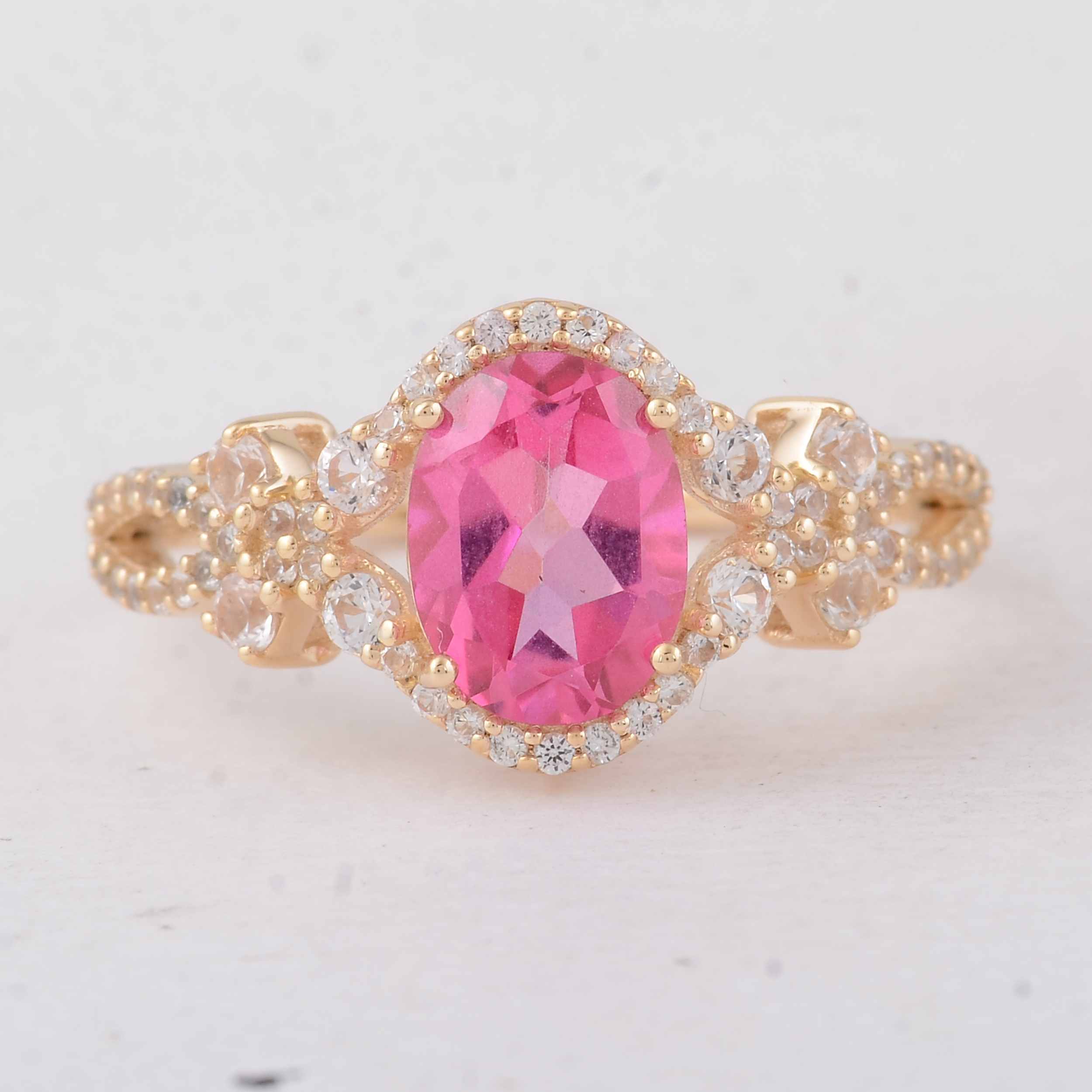 2.18 Ct Oval Pink Topaz 9K Gold Ring