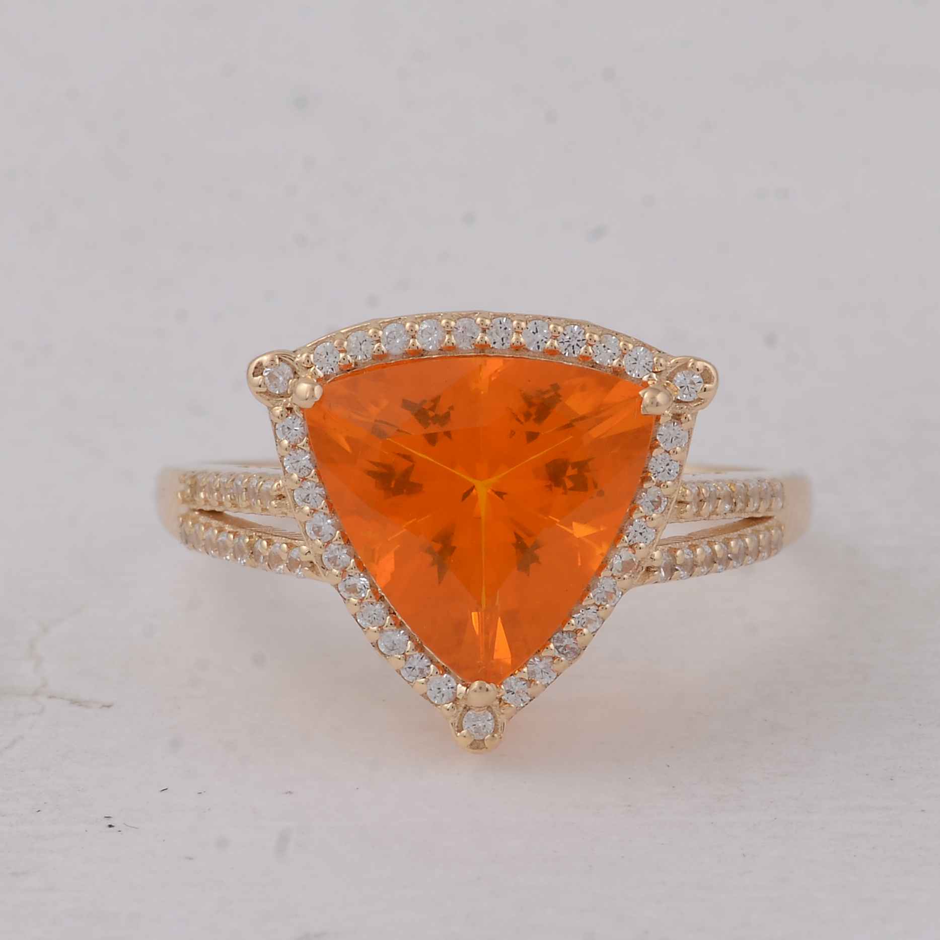 2.18 Ct Trillion Br.Fire Opal 9K Gold Ring