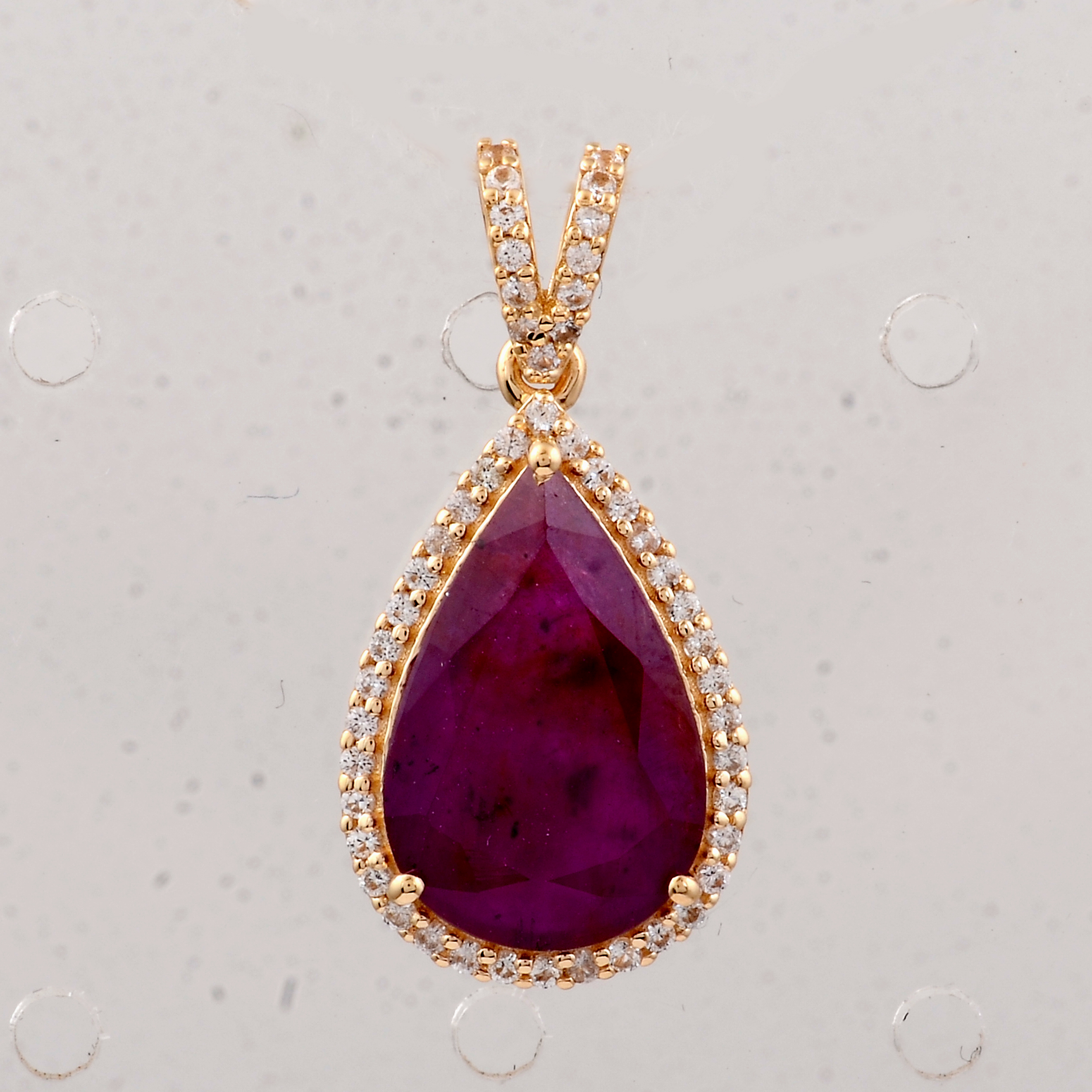 3.49 Ct Pear Ruby 9K Gold Pendant