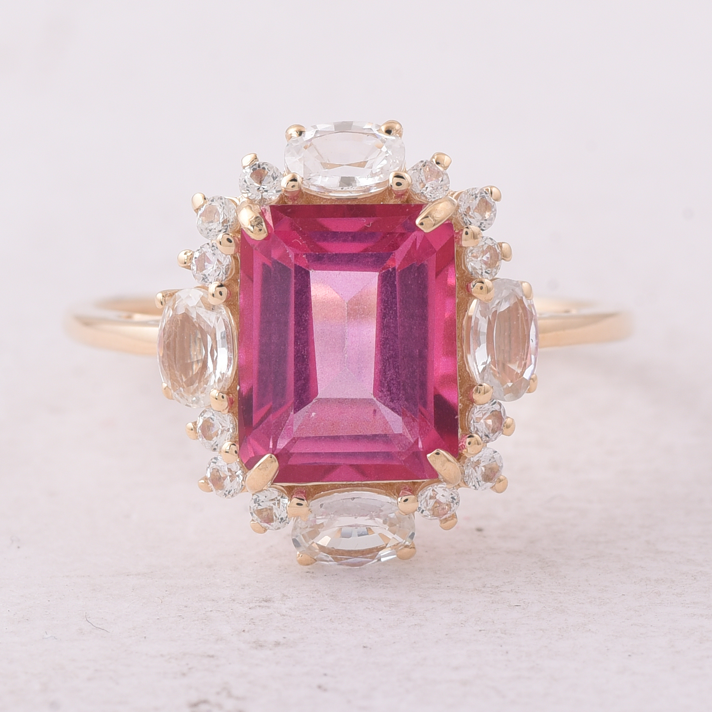 3.98 Ct Octagon Pink Topaz 9K Gold Ring