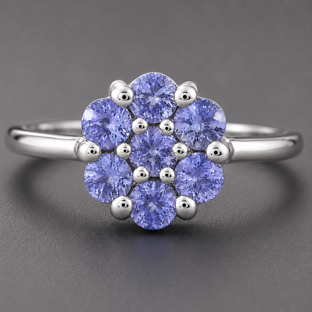 925 Sterling Silver 0.75 Ct Round Tanzanite Ring 7 US Ring Size