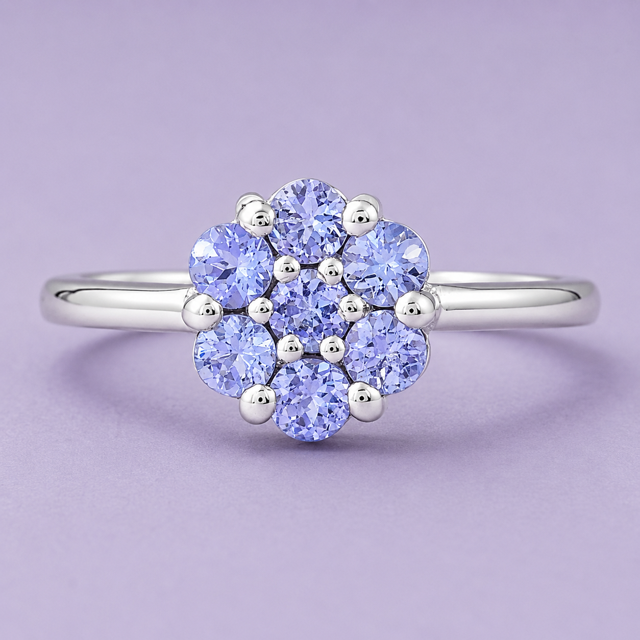 925 Sterling Silver 0.75 Ct Round Tanzanite Ring 7 US Ring Size
