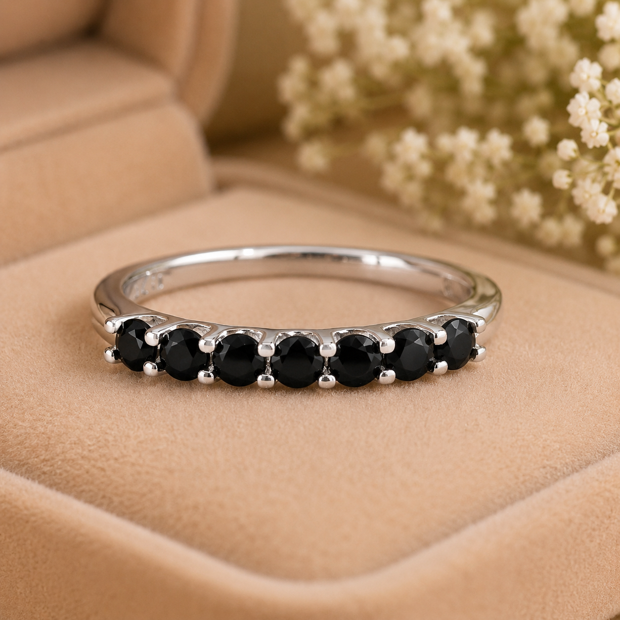 925 Sterling Silver 0.95 Ct Round Black Spinel Ring 9 US Ring size
