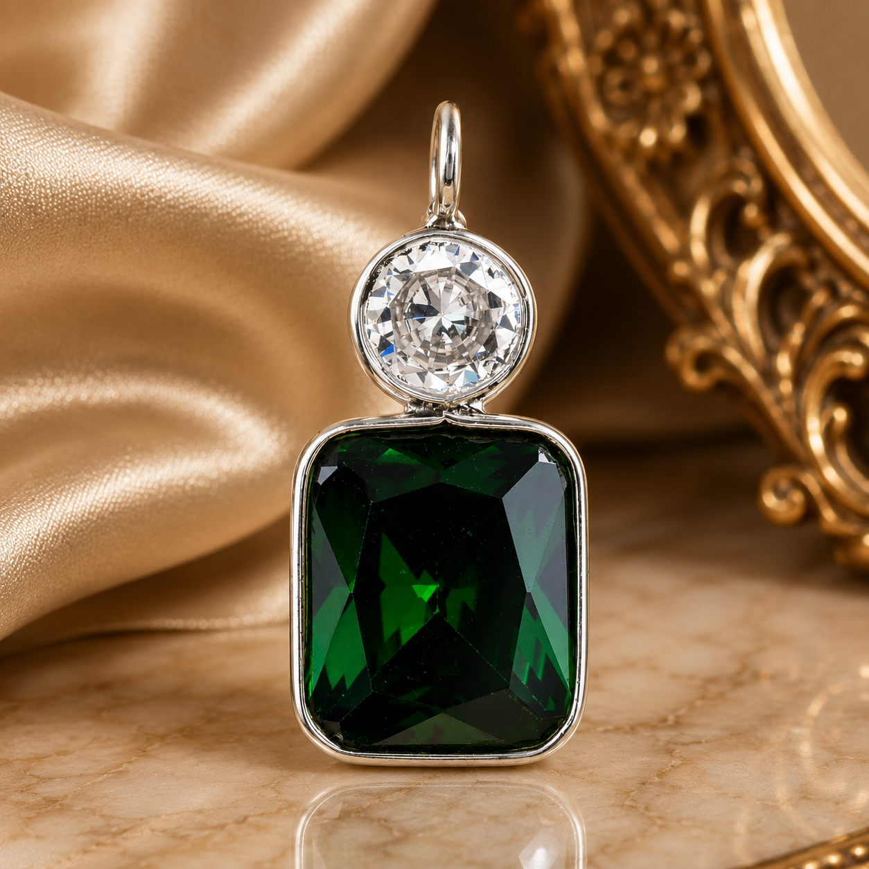925 Sterling Silver 10.28 Ct Octagon Created Emerald Pendant