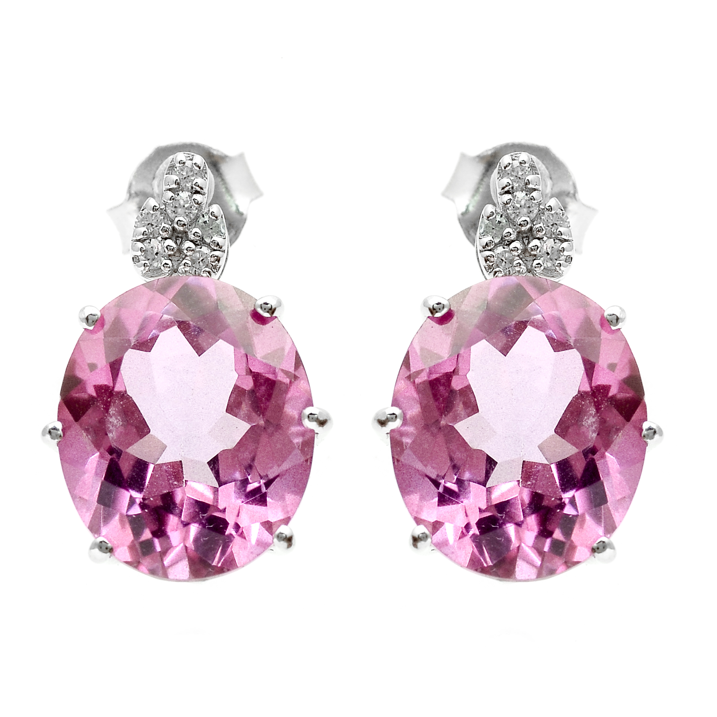 925 Sterling Silver 12.32 Ct Oval Pink Topaz White Zircon Earrings