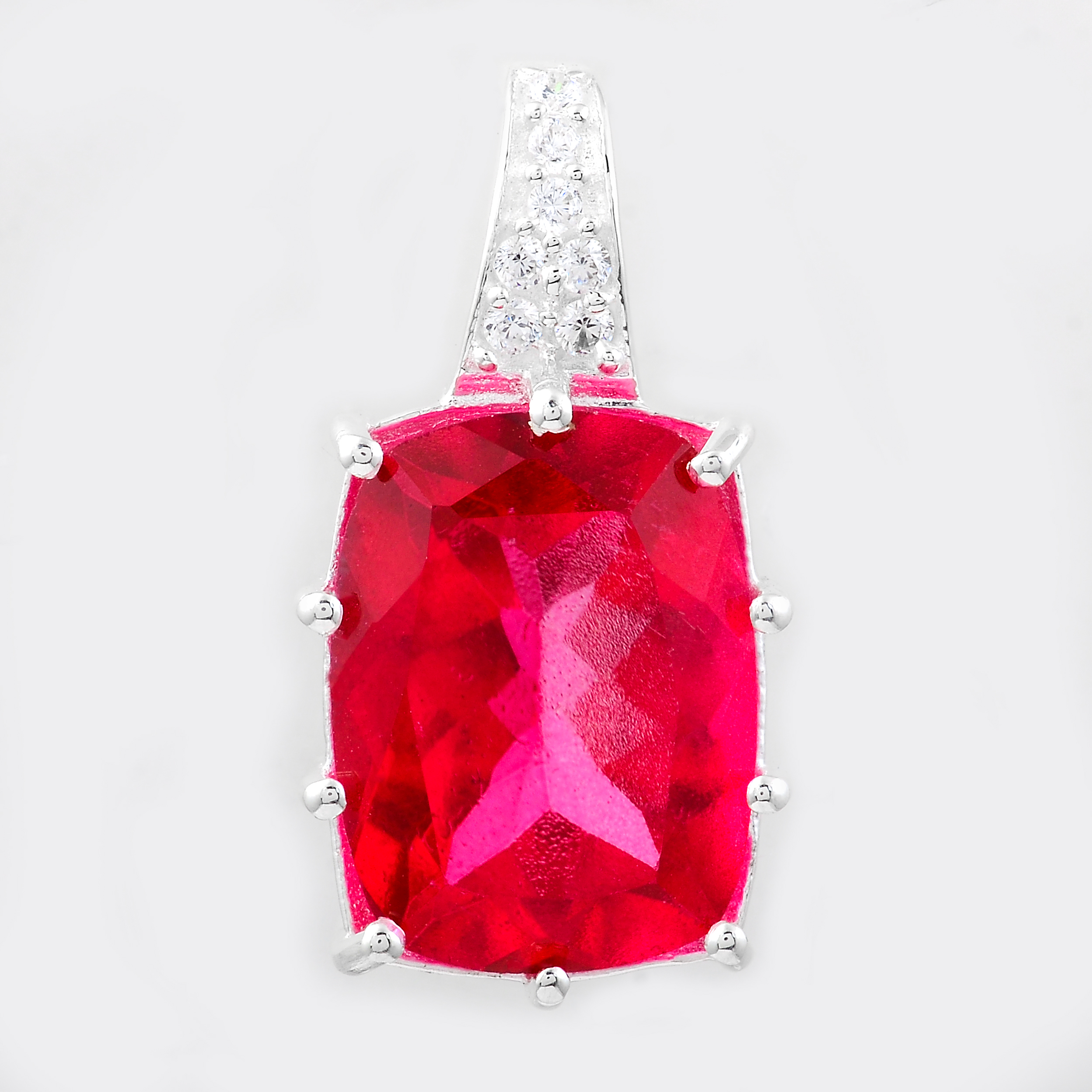 925 Sterling Silver 12.53 Ct Cushion Pink Topaz Cubic Zirconia Pendant