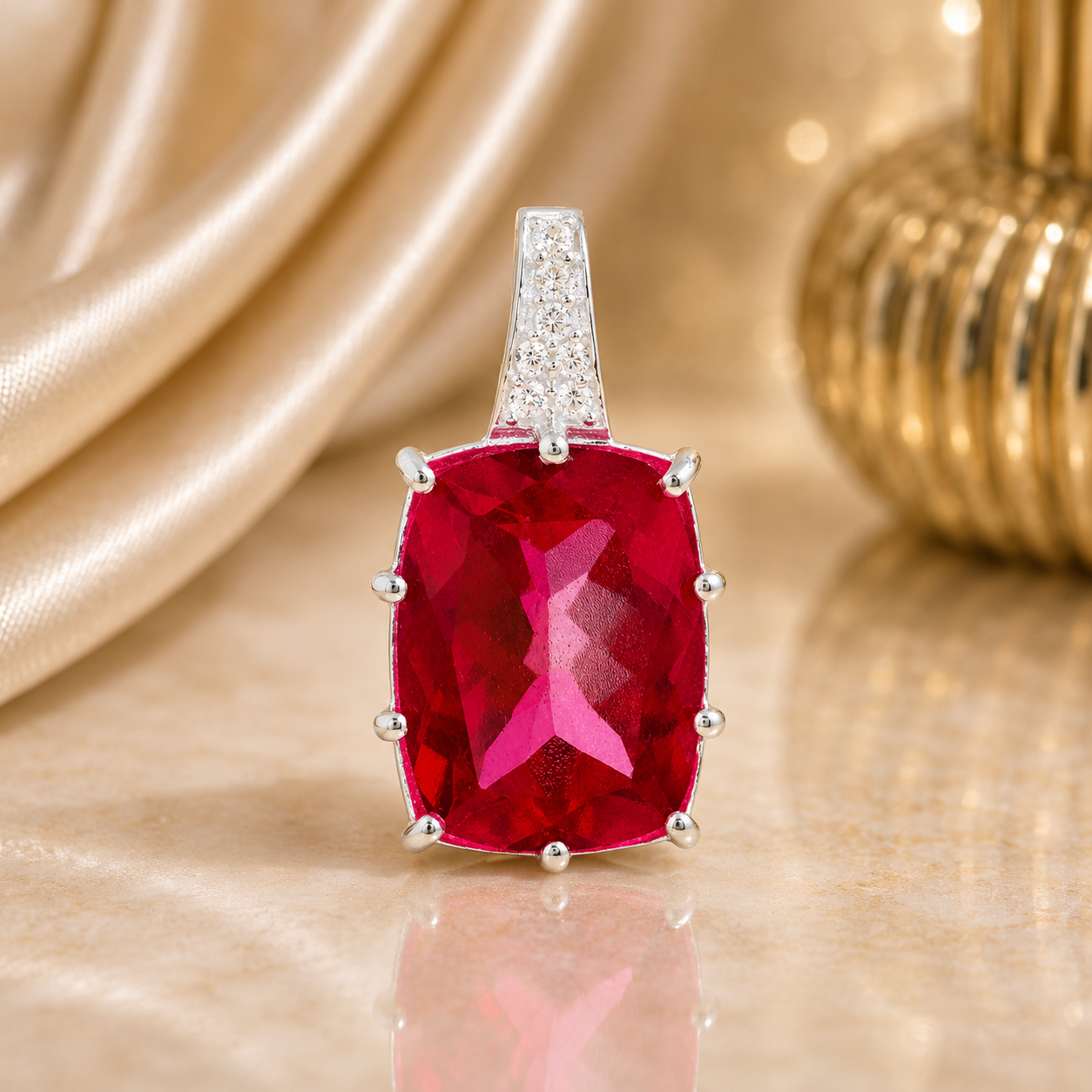 925 Sterling Silver 12.53 Ct Cushion Pink Topaz Cubic Zirconia Pendant