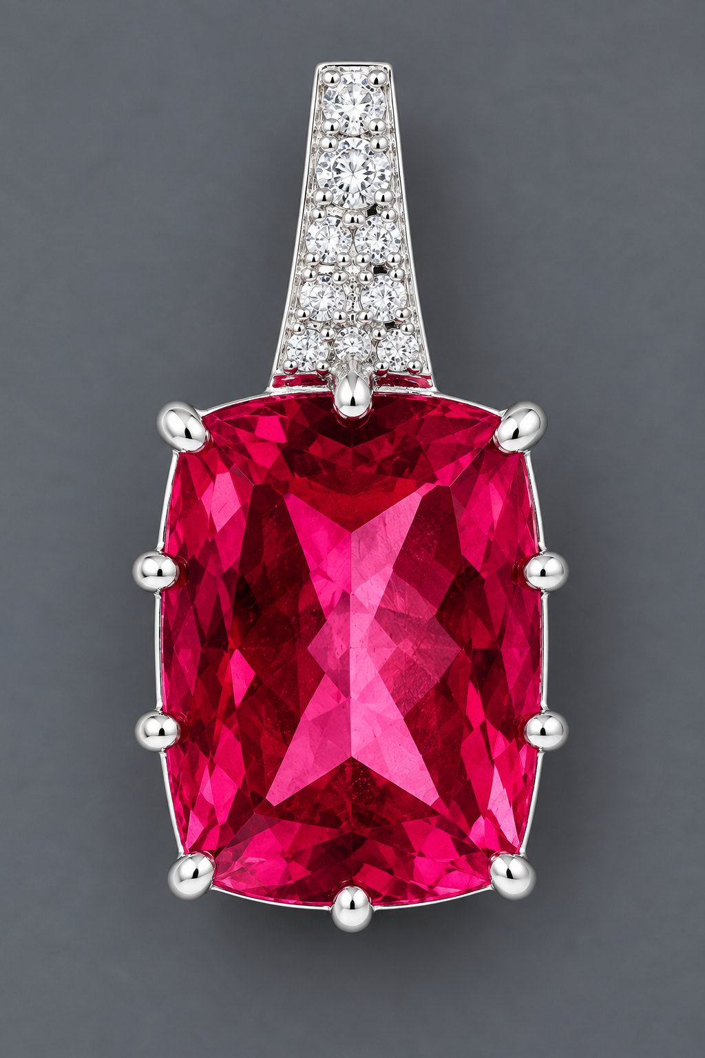 925 Sterling Silver 12.53 Ct Cushion Pink Topaz Cubic Zirconia Pendant
