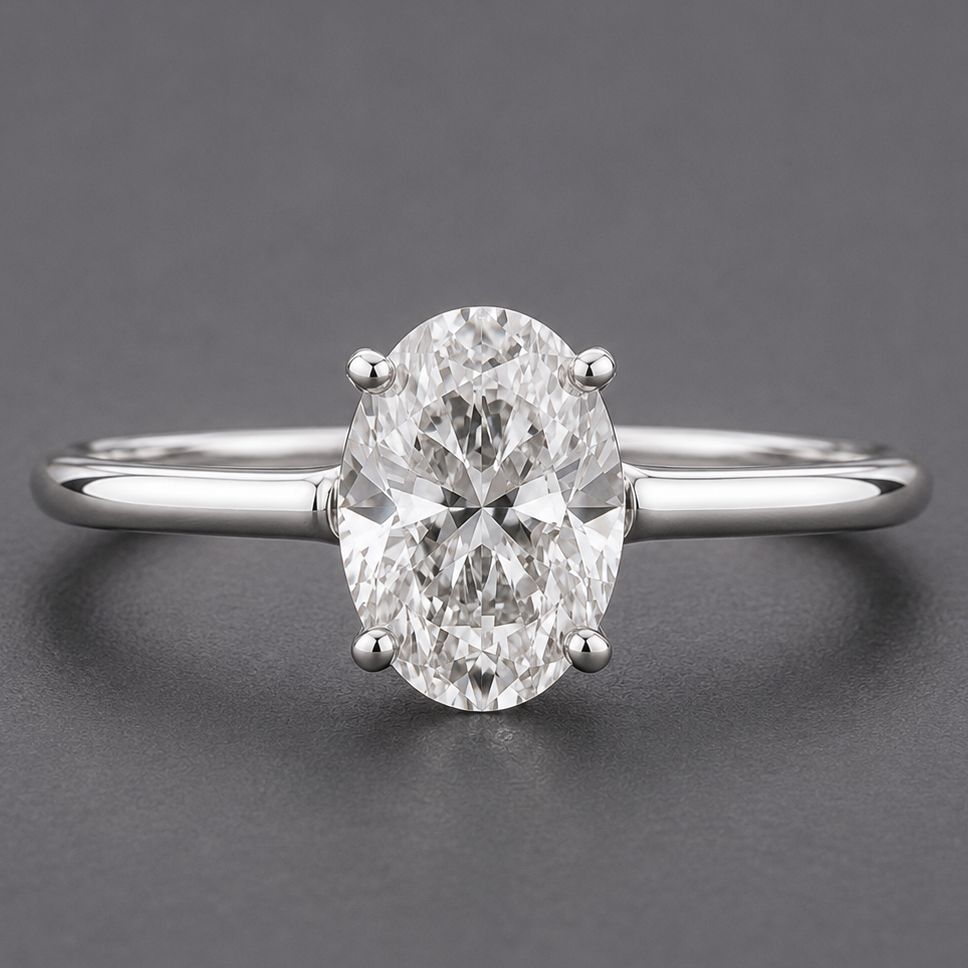 925 Sterling Silver 1.28 Ct Oval Moissanite Ring 8 US Ring Size