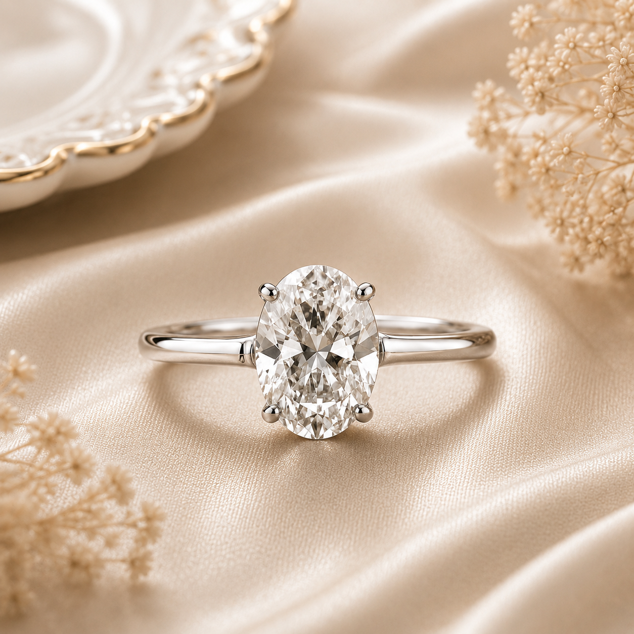 925 Sterling Silver 1.28 Ct Oval Moissanite Ring