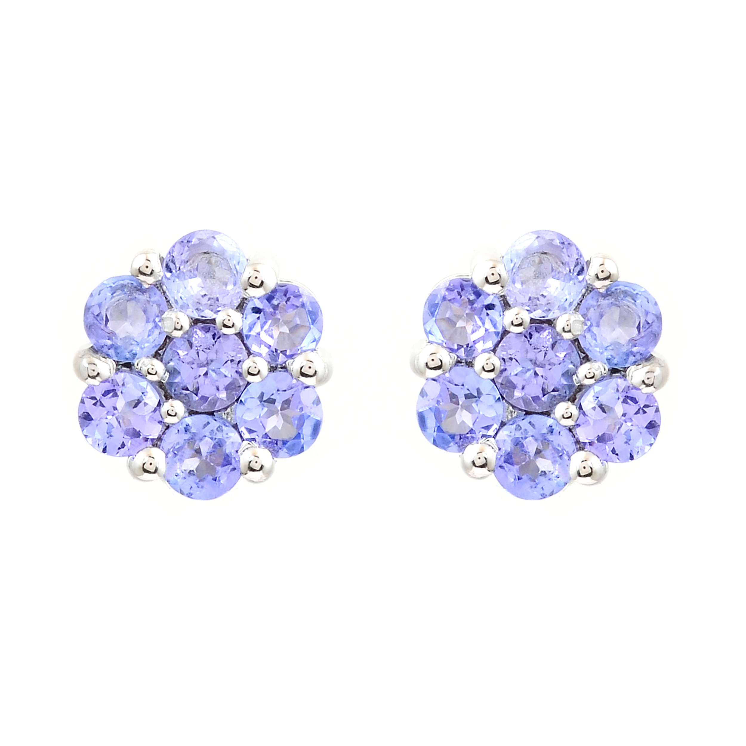 925 Sterling Silver 1.36 Ct Round Tanzanite Earrings