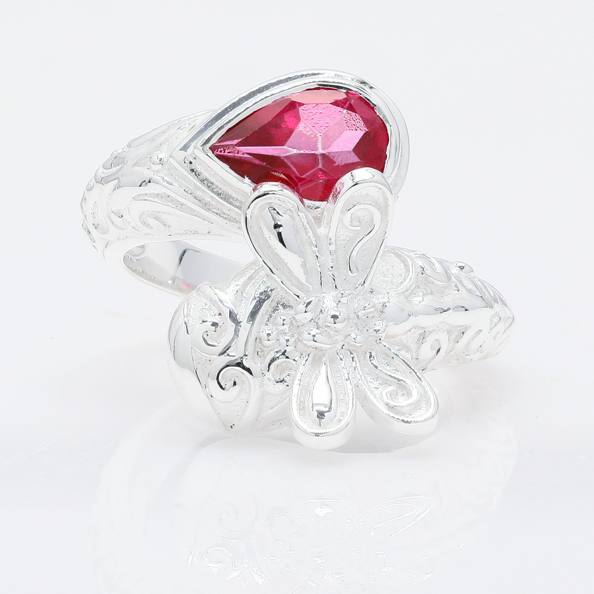 925 Sterling Silver 1.42 Ct Pear Pink Topaz Ring 7 US Ring Size
