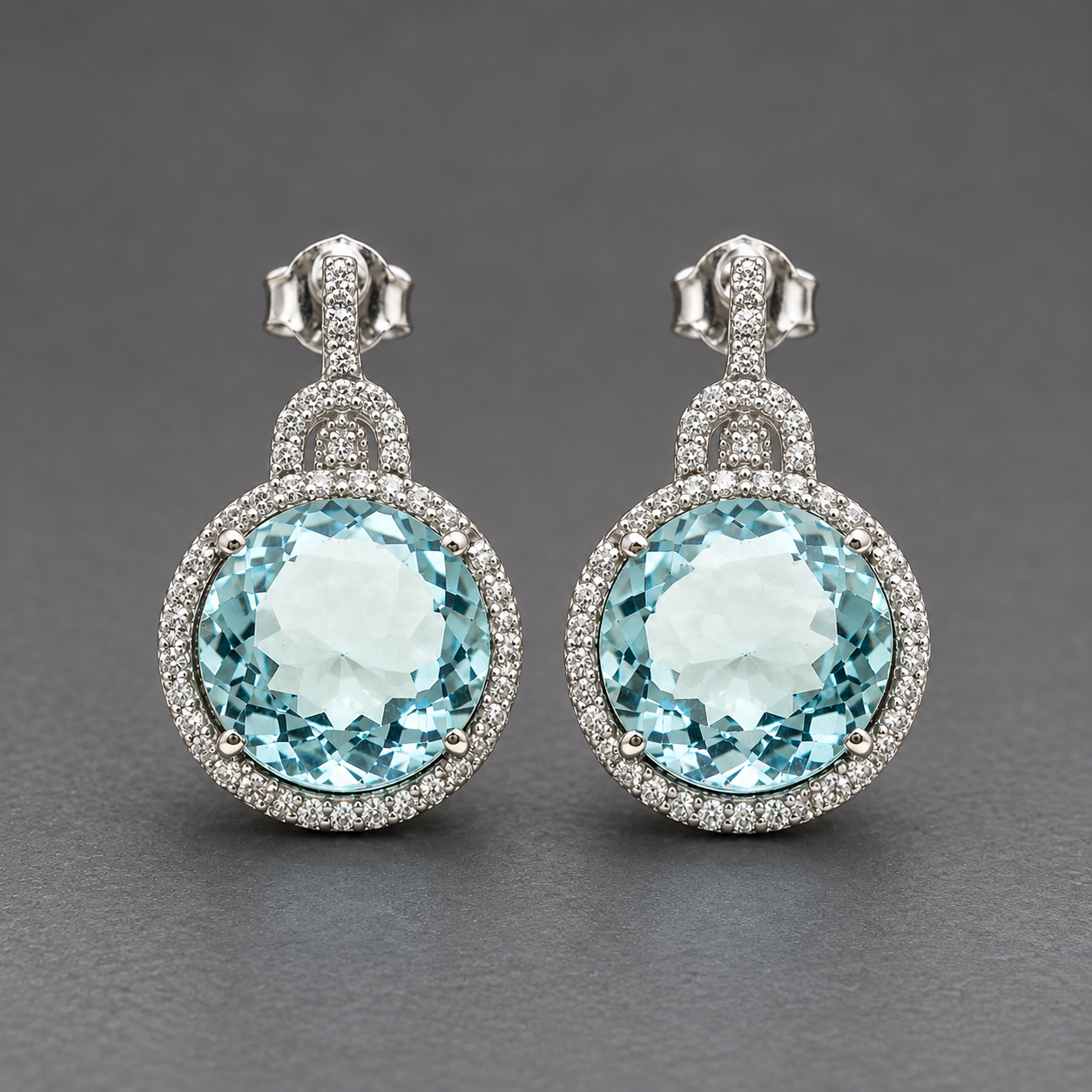 925 Sterling Silver 14.69 Ct Round Blue Topaz White Zircon Earrings