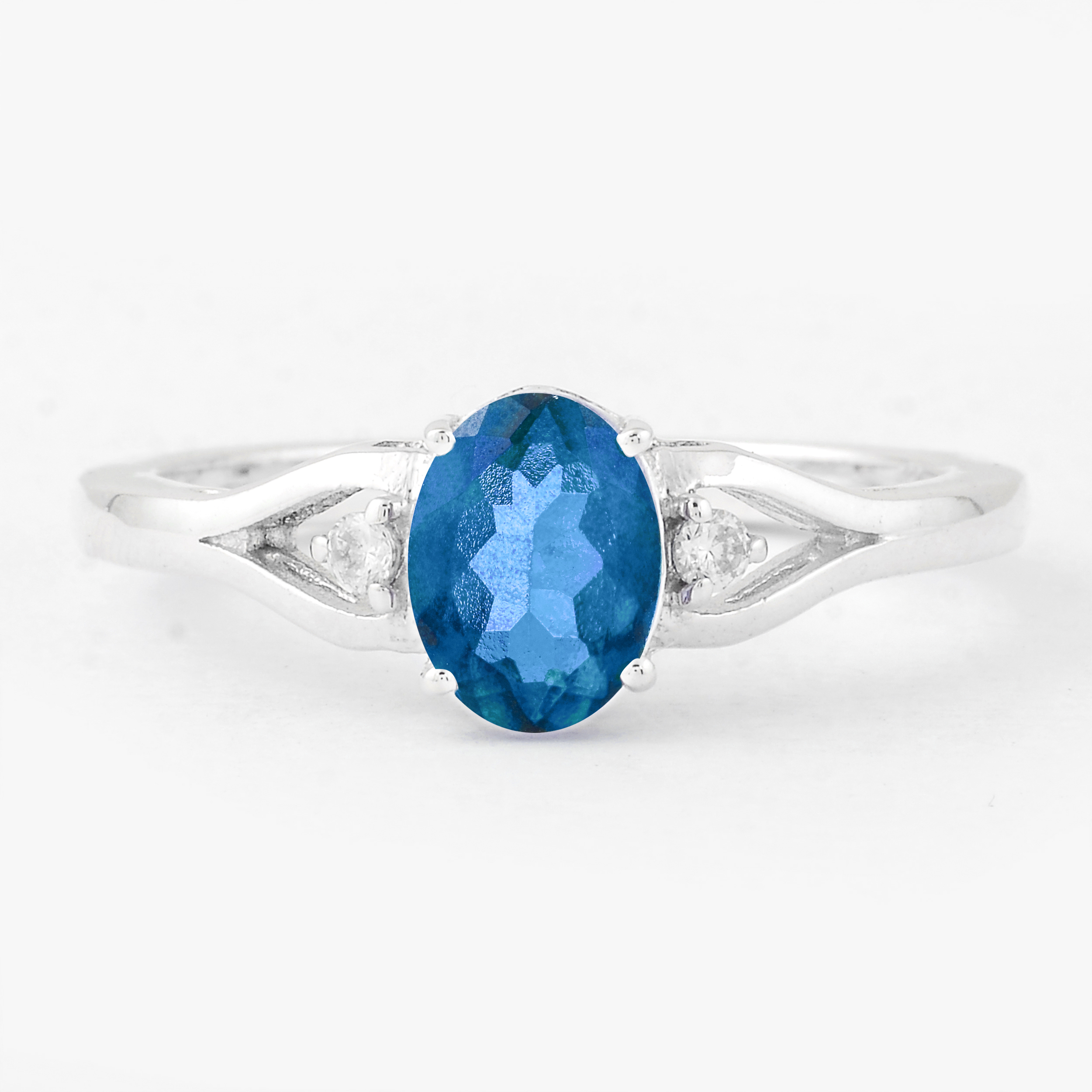 925 Sterling Silver 1.47 Ct Oval Pariba Topaz Cubic Zirconia Ring 7 US Ring Size