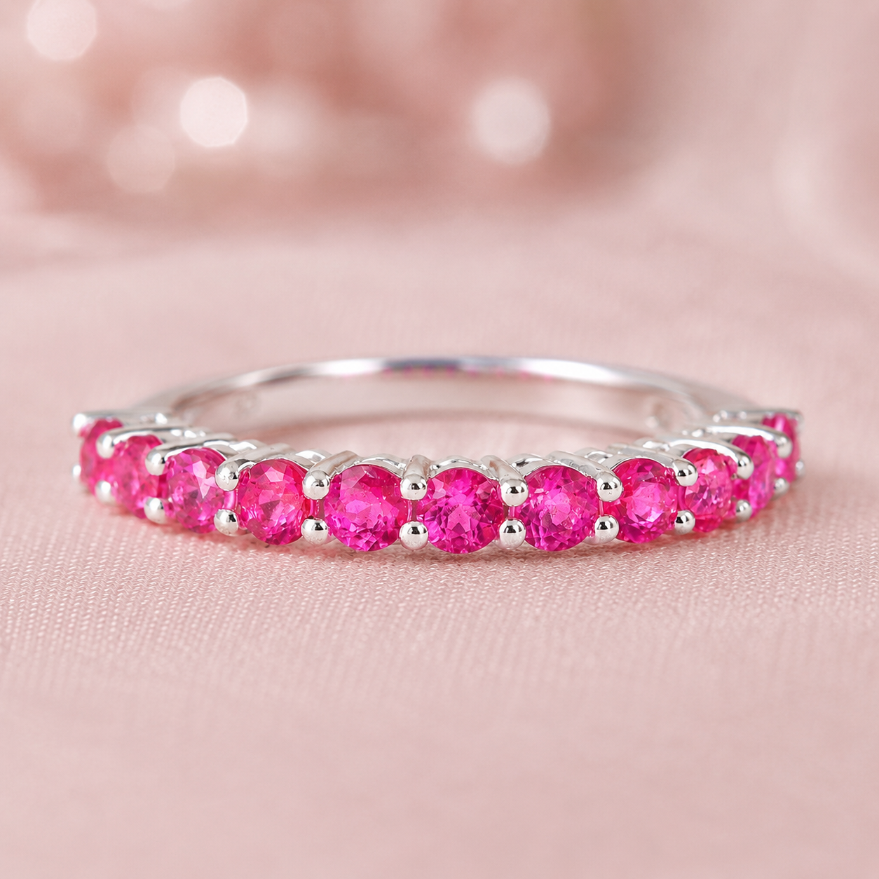 925 Sterling Silver 1.54 Ct Round Pink Topaz Ring 7 US Ring Size