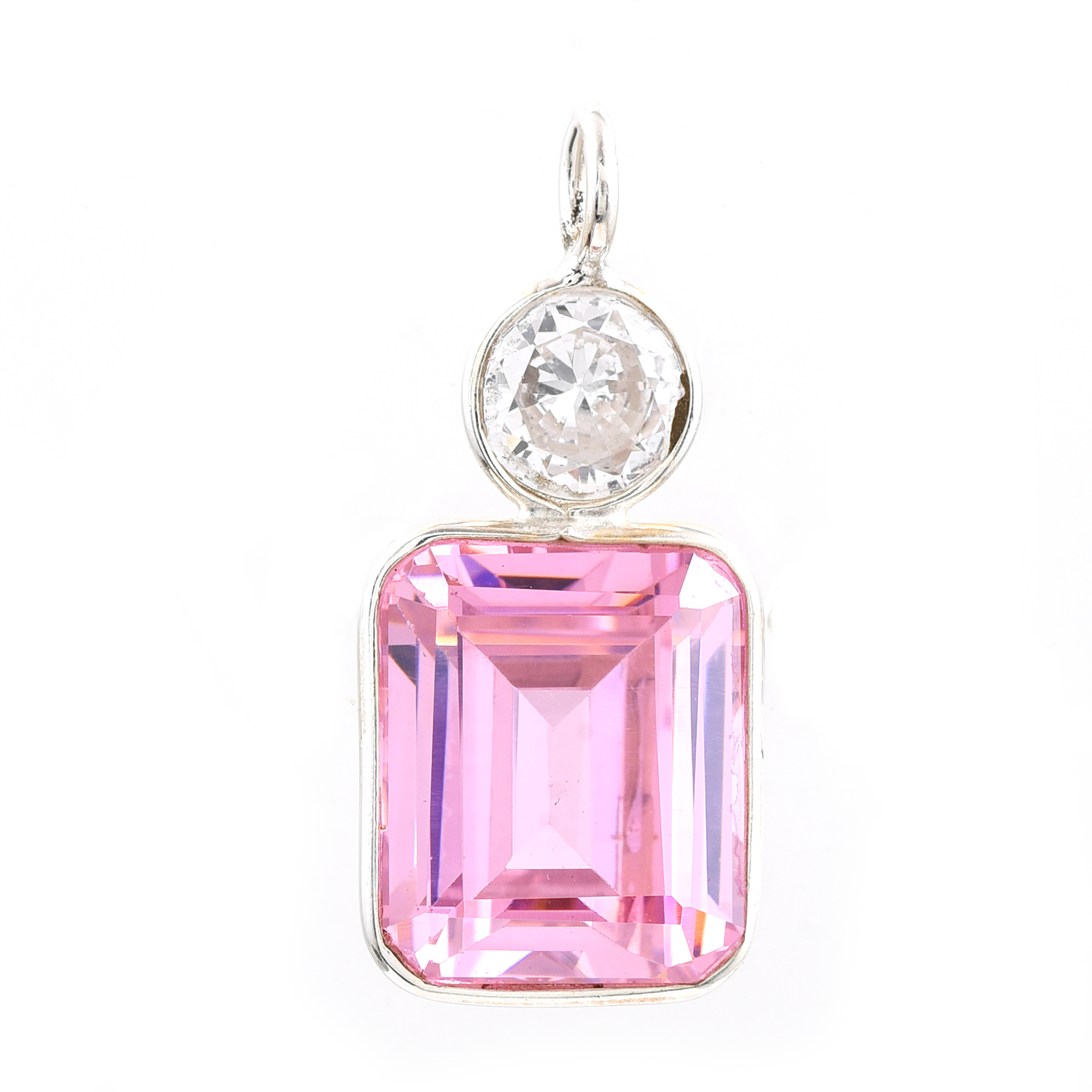 925 Sterling Silver 15.43 Ct Octagon Pink Cz Pendant