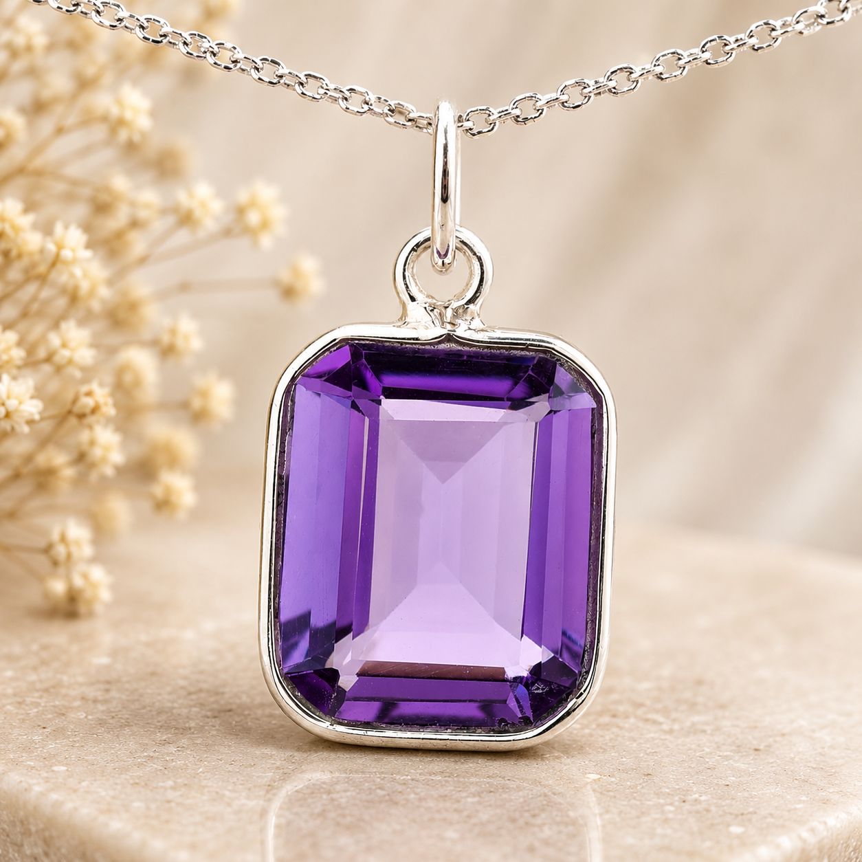 925 Sterling Silver 15.91 Ct Octagon Amethyst Pendant