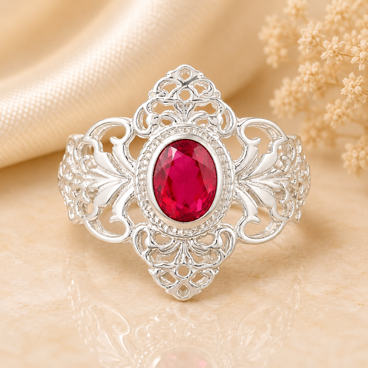 925 Sterling Silver 1.60 Ct Oval Pink Topaz Ring 7 US Ring Size