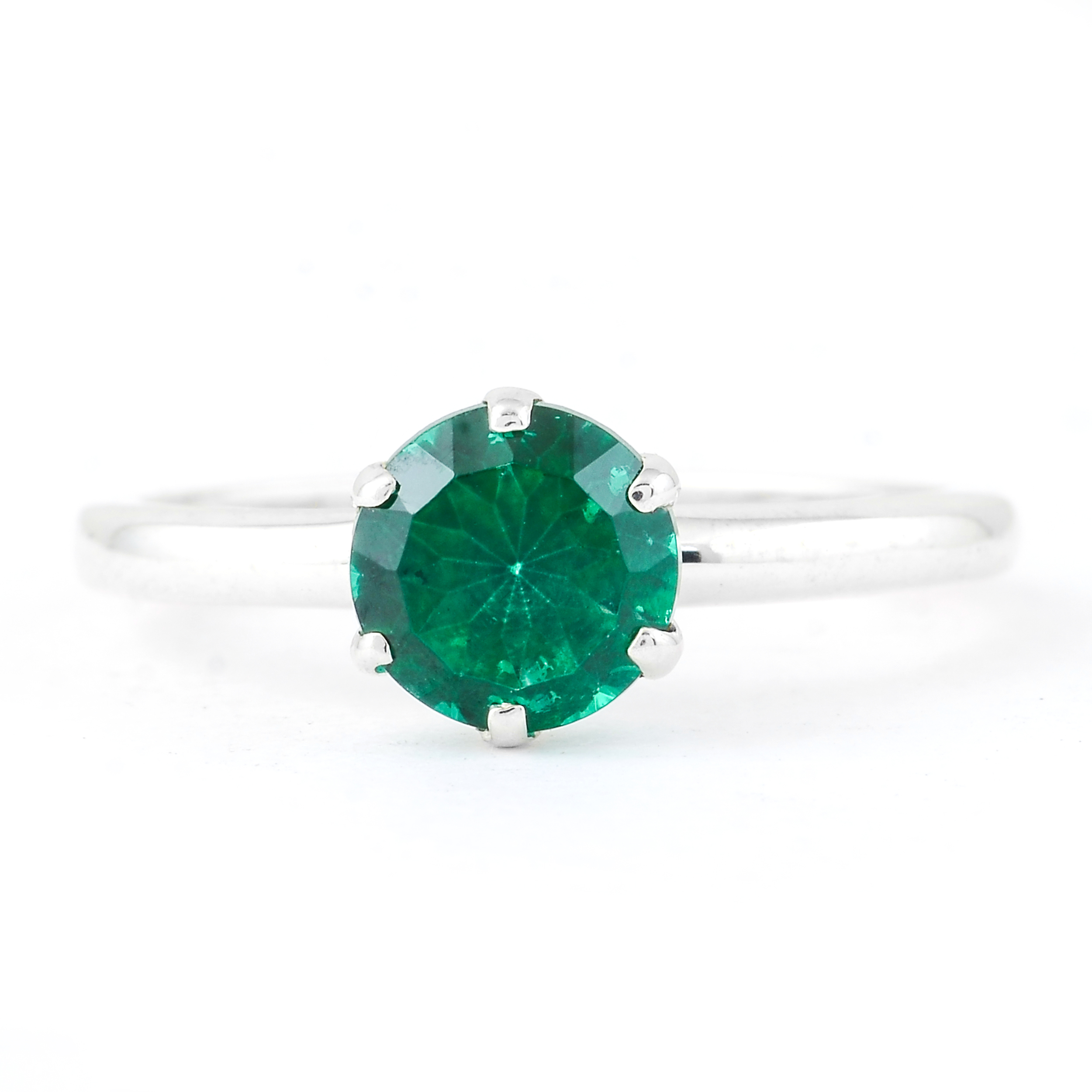 925 Sterling Silver 1.68 Ct Round Green Topaz Ring 7 US Ring Size