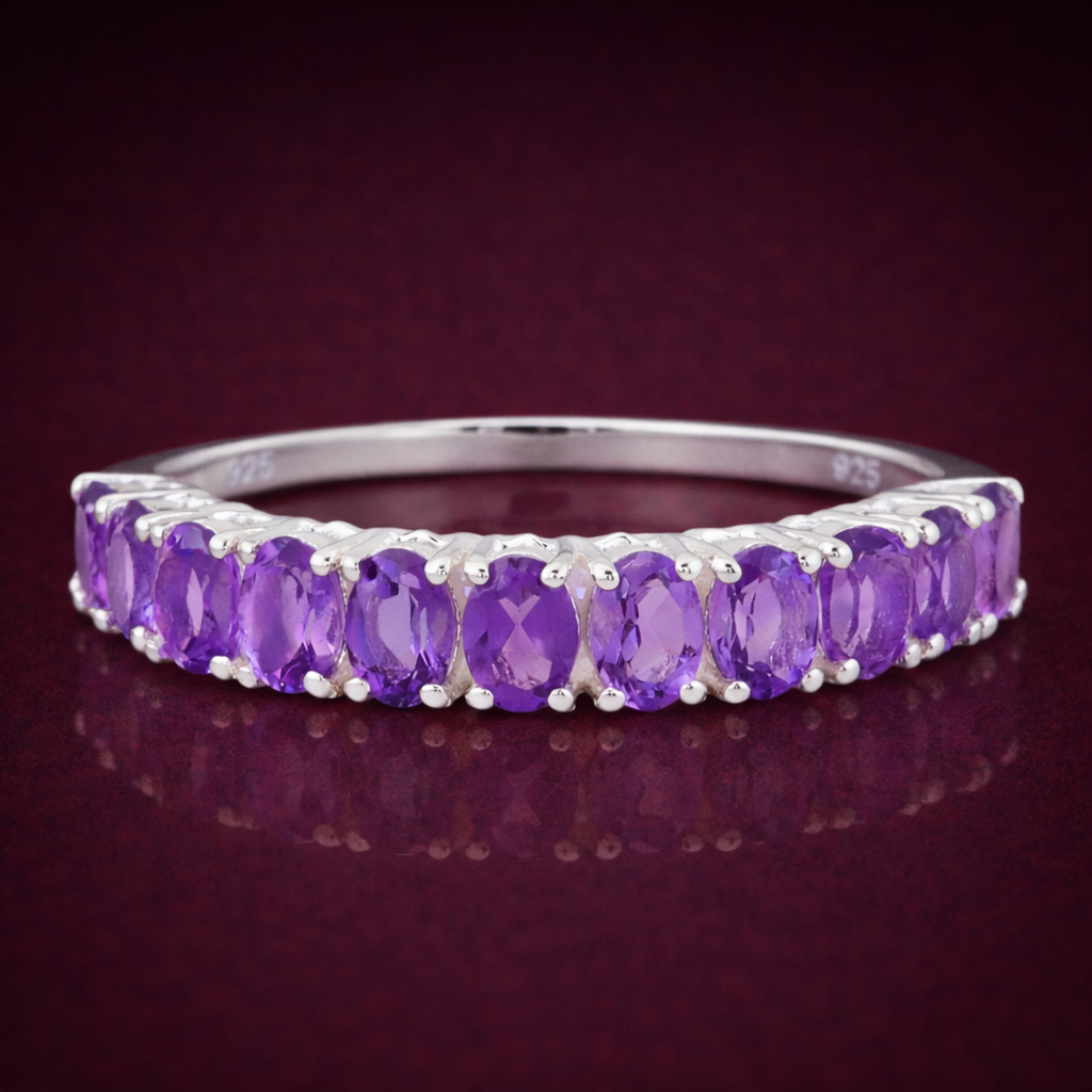 925 Sterling Silver 1.72 Ct Oval Amethyst Ring 9 US Ring Size
