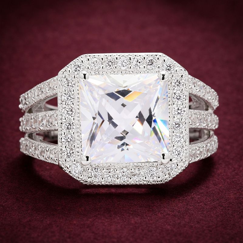 925 Sterling Silver 1.97 Ct Square Cubic Zirconia Ring 7  US Ring Size