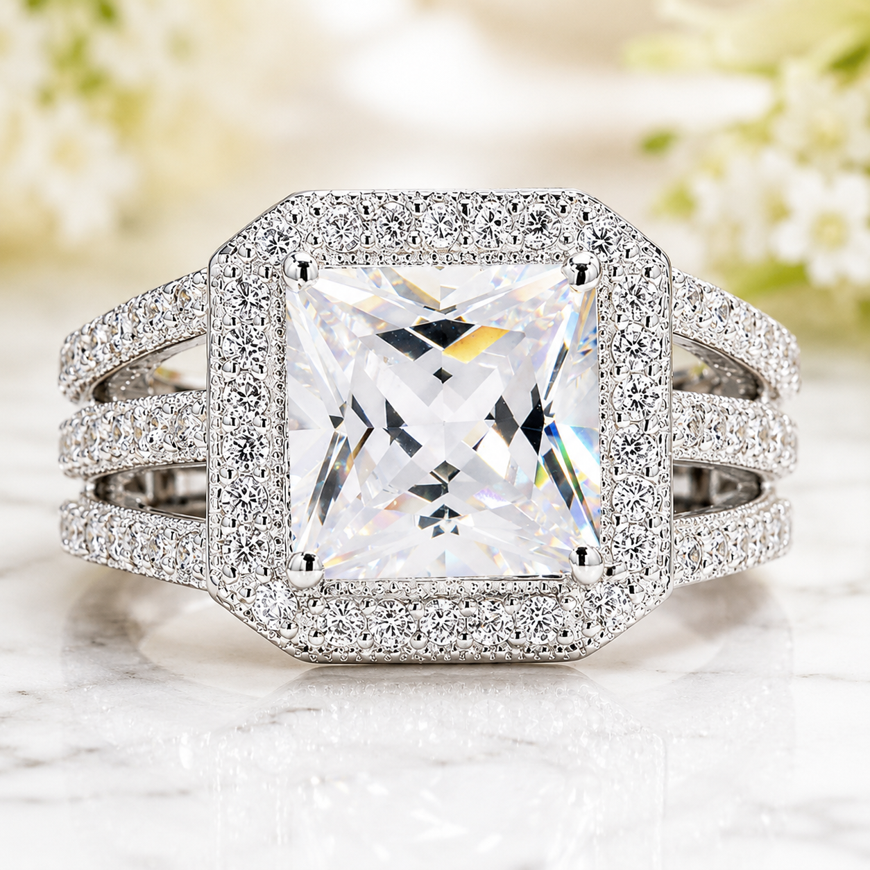 925 Sterling Silver 1.97 Ct Square Cubic Zirconia Ring 7 US Ring Size