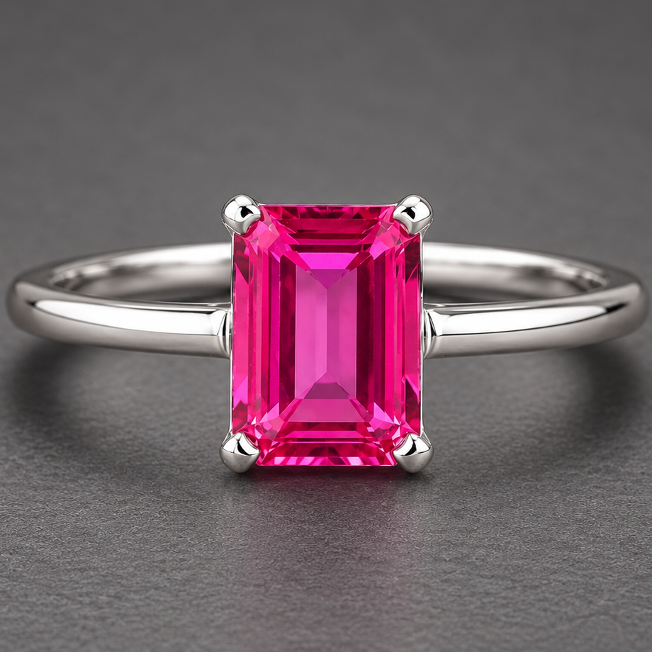925 Sterling Silver 2.00 Ct Octagon Pink Topaz Ring 8.5 US Ring Size