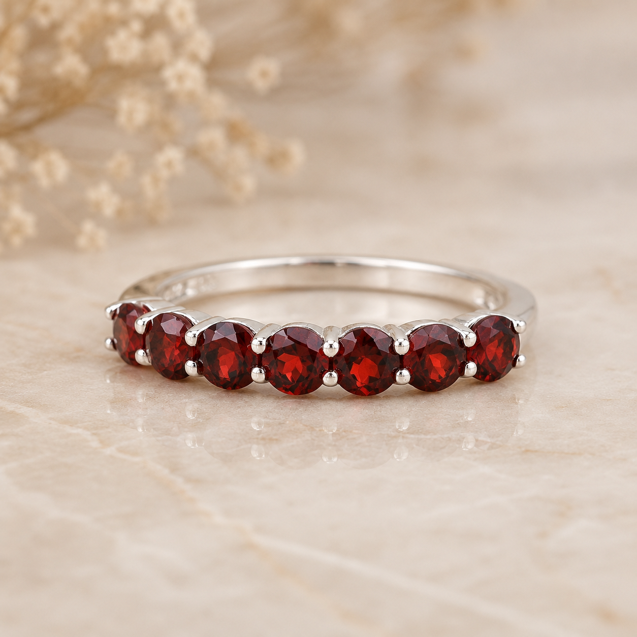 925 Sterling Silver 2.01 Ct Round Garnet Ring 7 US Ring Size